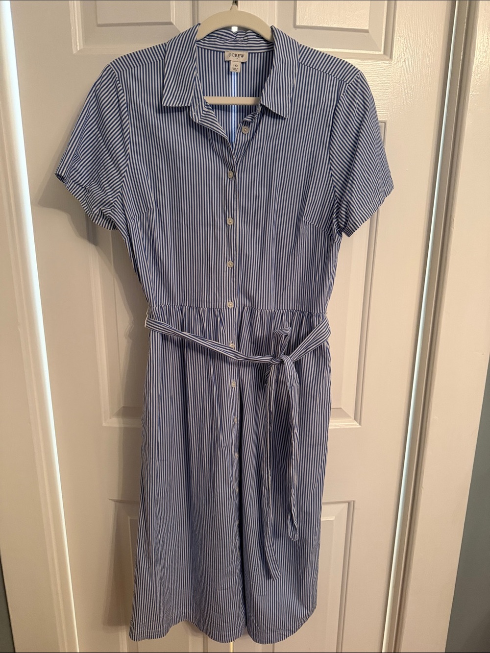 J. Crew Blue and White Pinstripe Button Midi Dress